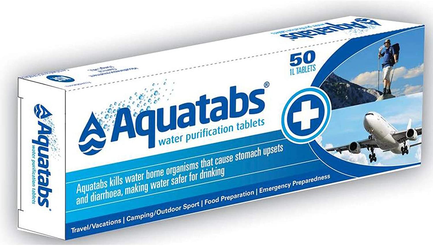 Pack de 100 Pastillas potabilizadoras para el Agua Marca Aquatabs. 